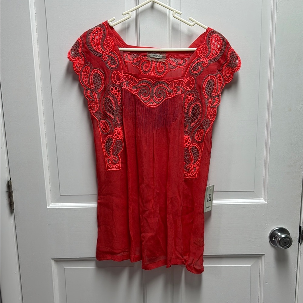 Coral Embellished Cap Sleeve Blouse Isato from Anthropologie